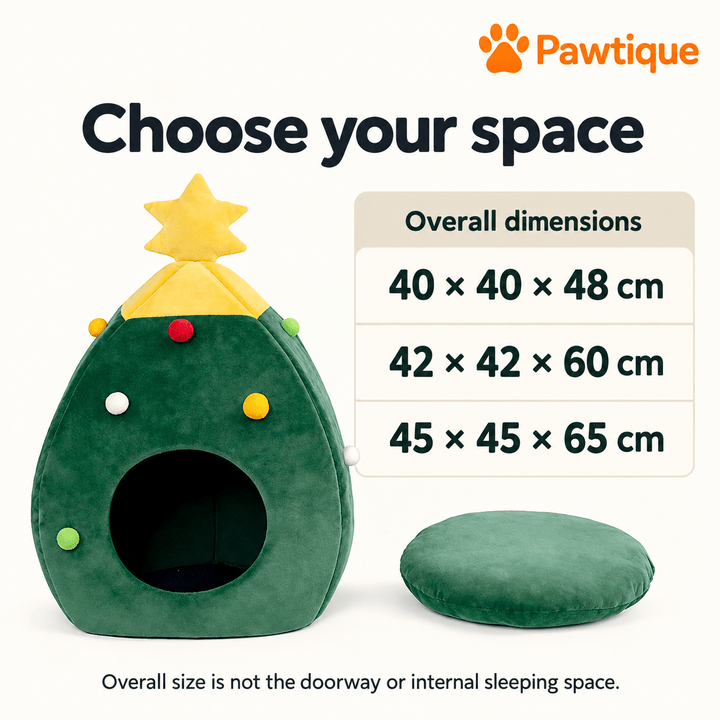Overall pet cave size choices: 40 × 40 × 48 cm, 42 × 42 × 60 cm, and 45 × 45 × 65 cm; these are not entrance or interior dimensions.