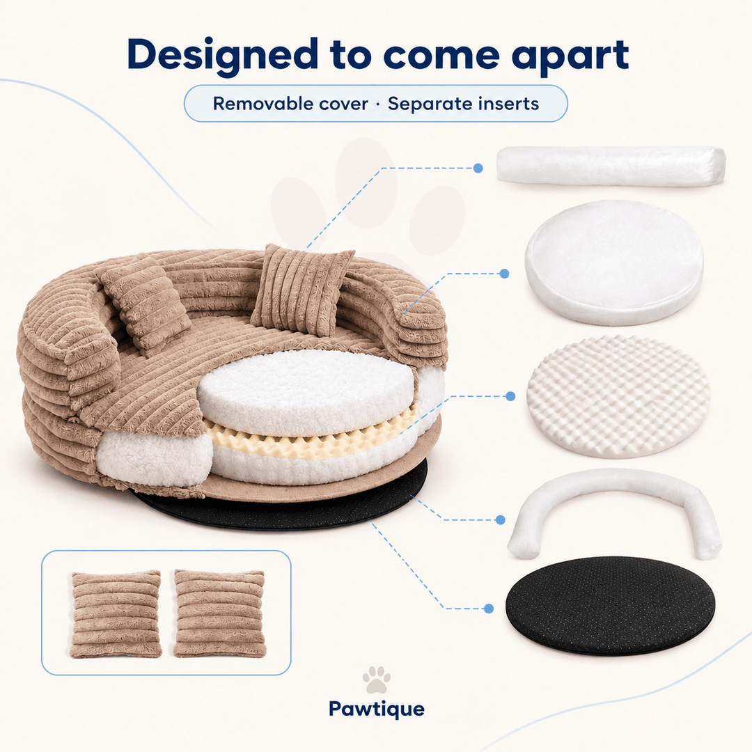 Pawtique CloudCove™ Ribbed Round Bolster Dog Bed with 2 Pillows - Pawtique