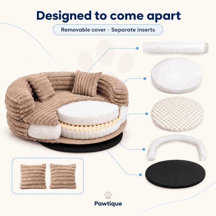 Pawtique CloudCove™ Ribbed Round Bolster Dog Bed with 2 Pillows - Pawtique