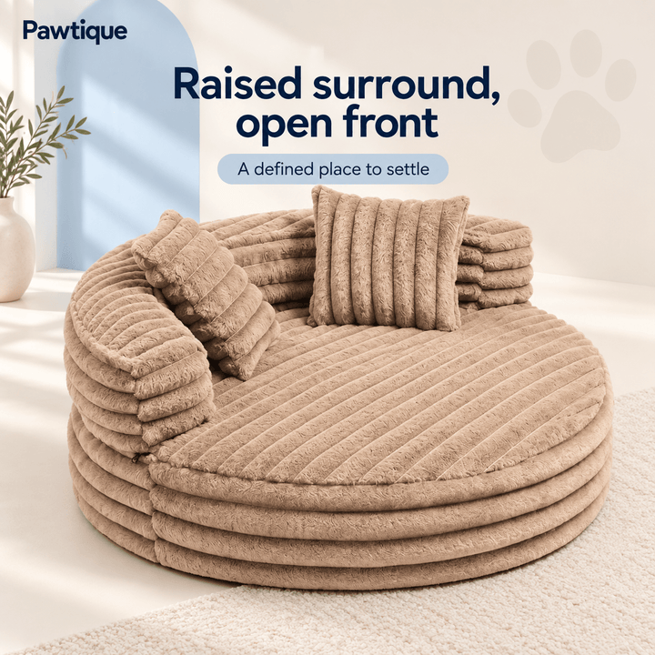 Pawtique CloudCove™ Ribbed Round Bolster Dog Bed with 2 Pillows - Pawtique