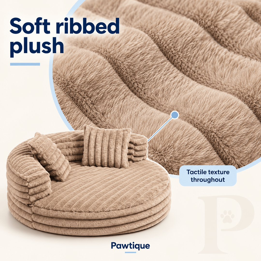 Pawtique CloudCove™ Ribbed Round Bolster Dog Bed with 2 Pillows - Pawtique