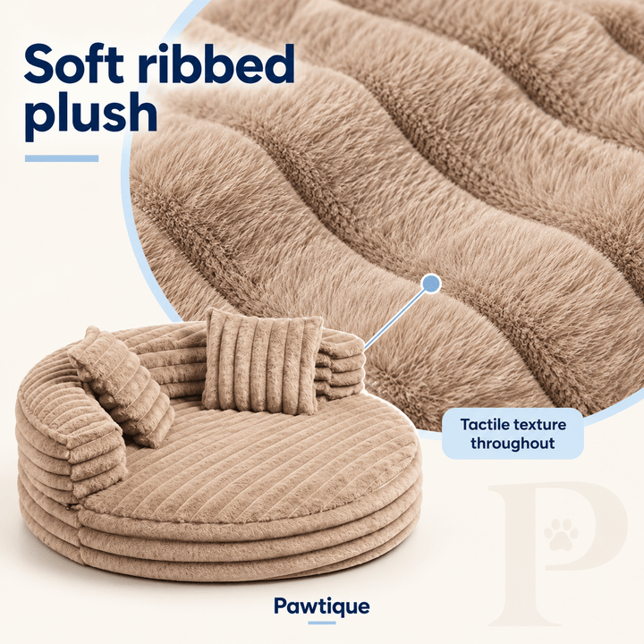 Pawtique CloudCove™ Ribbed Round Bolster Dog Bed with 2 Pillows - Pawtique