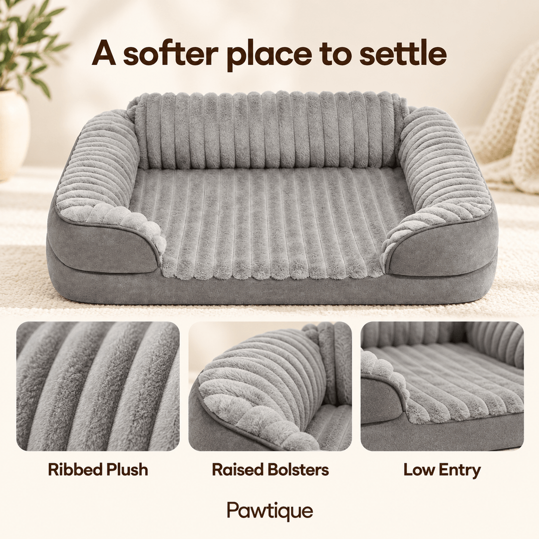 Pawtique CloudSofa™ Ribbed Plush Bolster Dog Bed - Pawtique