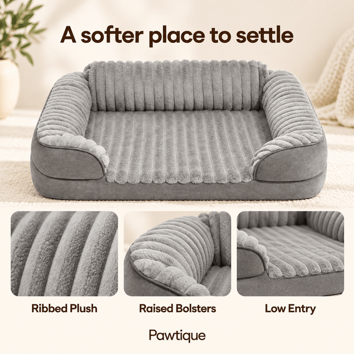 Pawtique CloudSofa™ Ribbed Plush Bolster Dog Bed - Pawtique