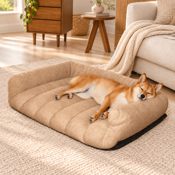 Pawtique CloudyNapper khaki orthopedic bolster dog bed
