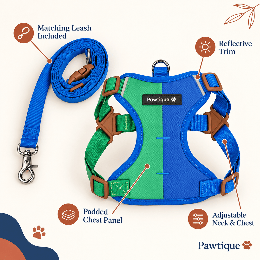 Pawtique ColorBlock™ Padded Harness &amp; Leash Set - Pawtique