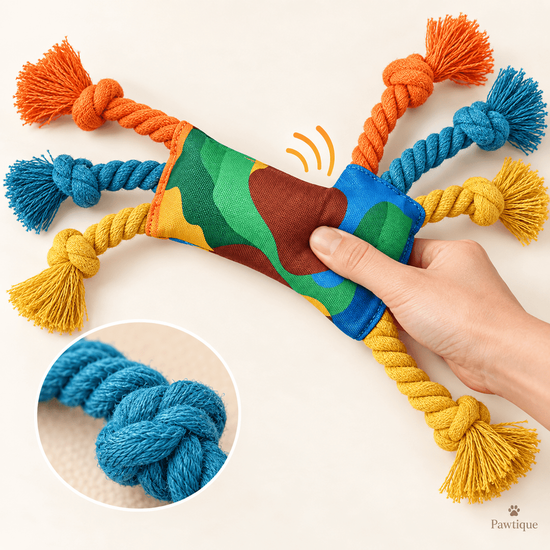Pawtique ColorBurst™ Six-Rope Squeaky Tug Toy - Pawtique