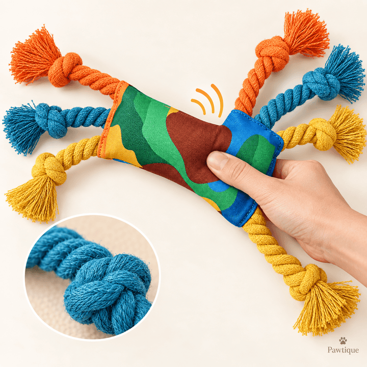 Pawtique ColorBurst™ Six-Rope Squeaky Tug Toy - Pawtique