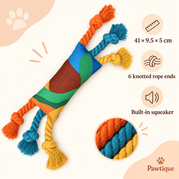 Pawtique ColorBurst™ Six-Rope Squeaky Tug Toy - Pawtique