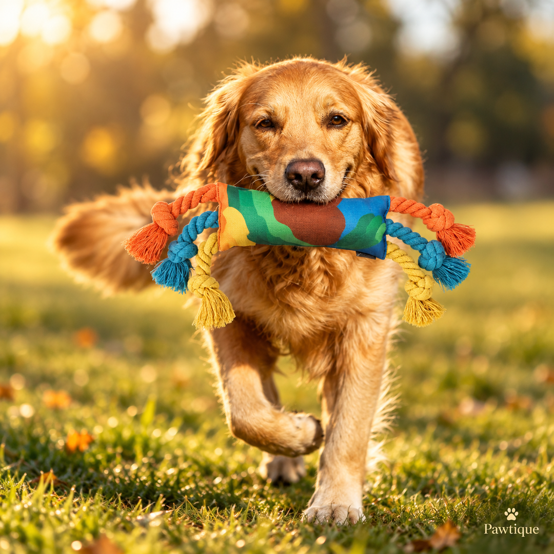 Pawtique ColorBurst™ Six-Rope Squeaky Tug Toy - Pawtique