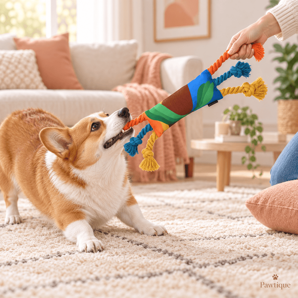 Pawtique ColorBurst™ Six-Rope Squeaky Tug Toy - Pawtique