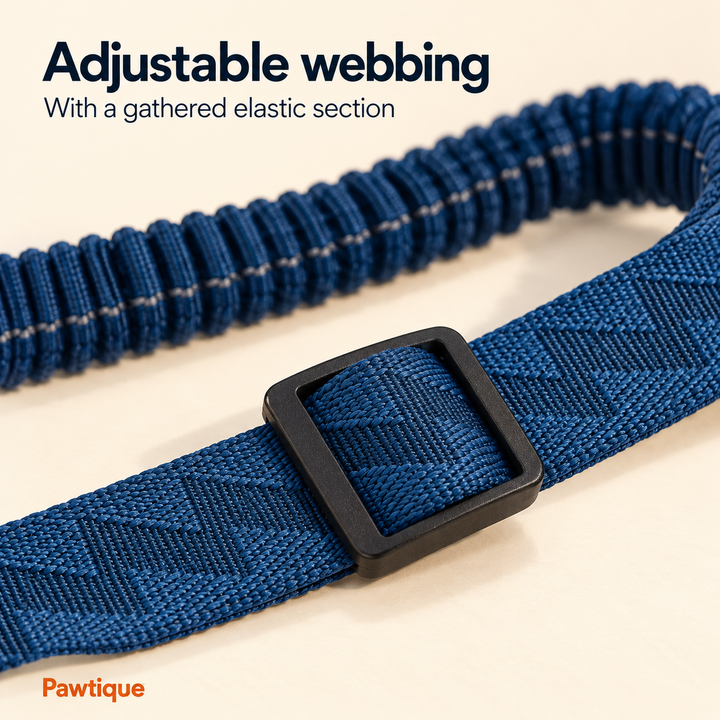 Navy patterned webbing slider and gathered elastic section