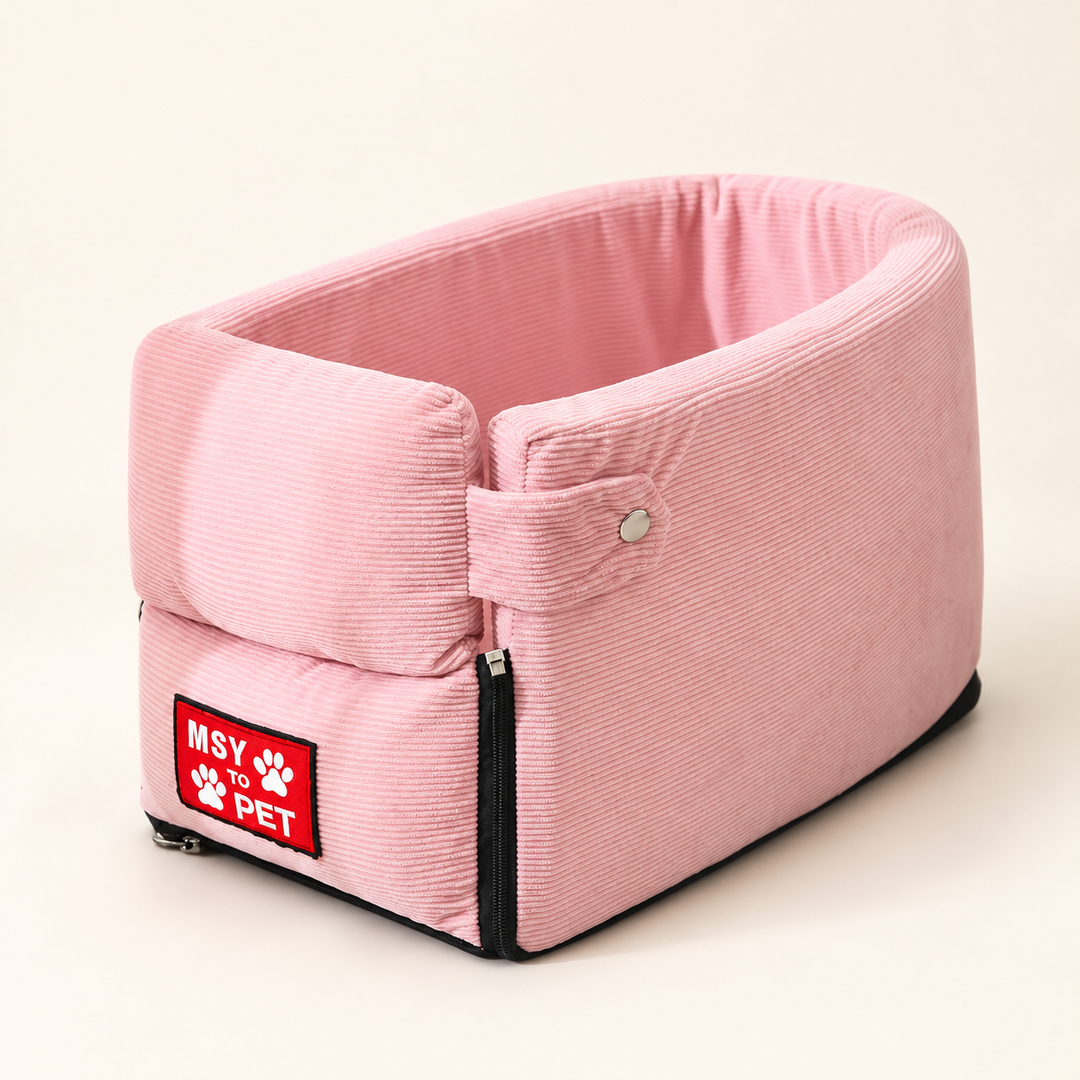 CoPilot Pink corduroy console seat with original red sewn label and single-snap front tab