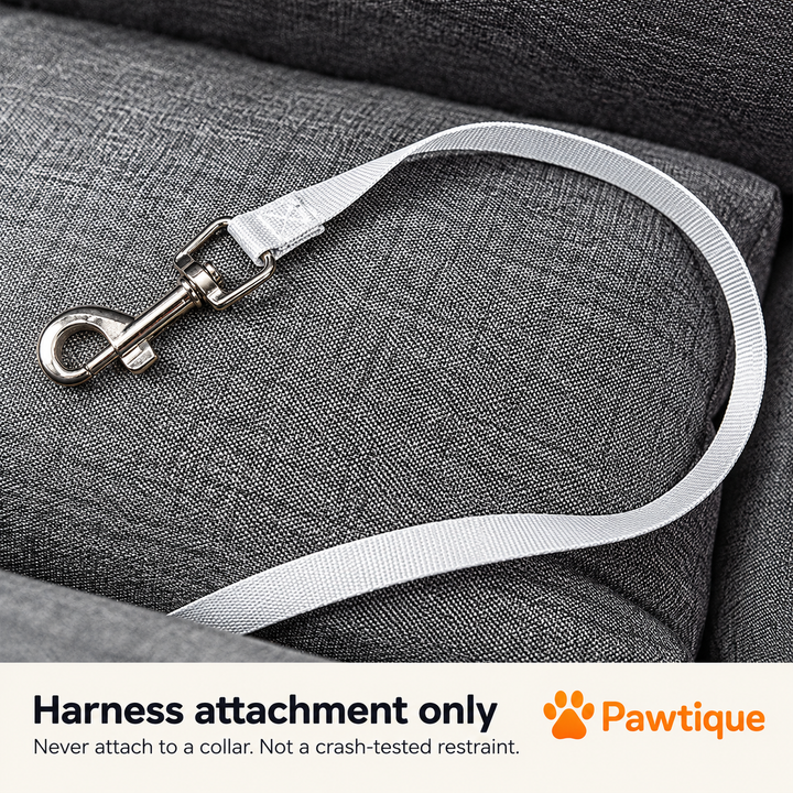 Gray CoPilot tether clip detail for harness attachment only, not a crash-tested restraint