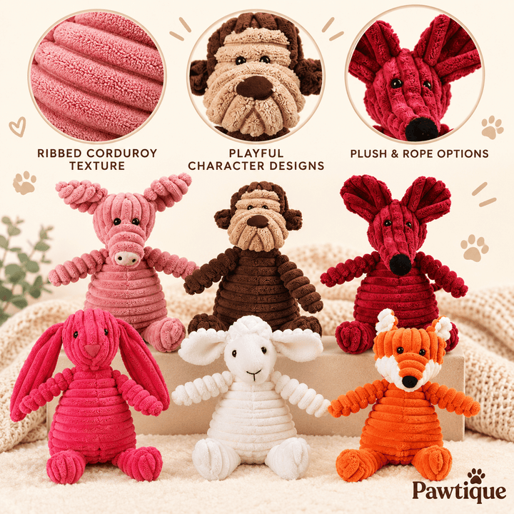 Pawtique Corduroy Animal &amp; Rope Dog Toys - Pawtique