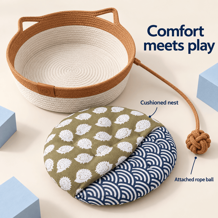 Pawtique CozyLoop™ Woven Cat Bed with Play Ball - Pawtique
