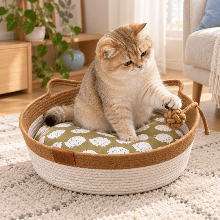 Pawtique CozyLoop™ Woven Cat Bed with Play Ball - Pawtique