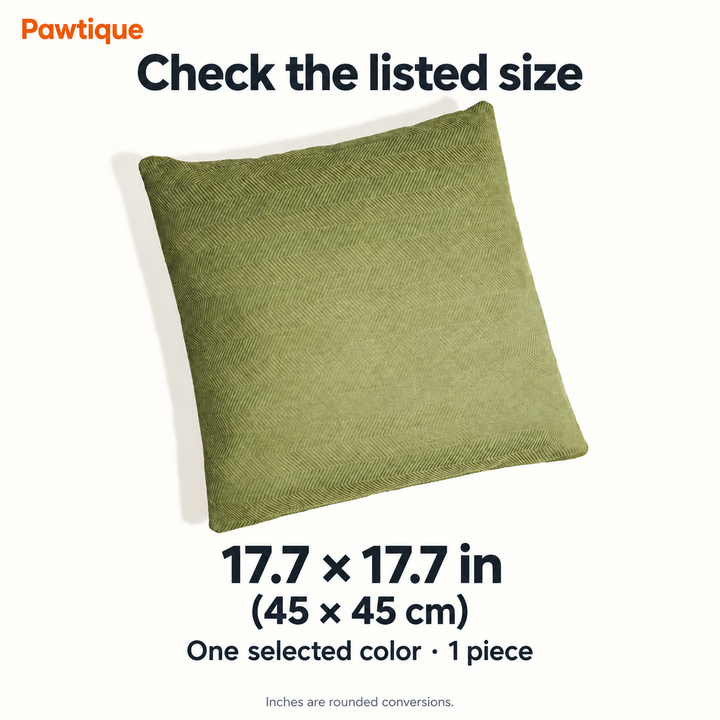 Green herringbone chenille pillow; listed size 17.7 × 17.7 inches (45 × 45 cm), one selected-color piece.