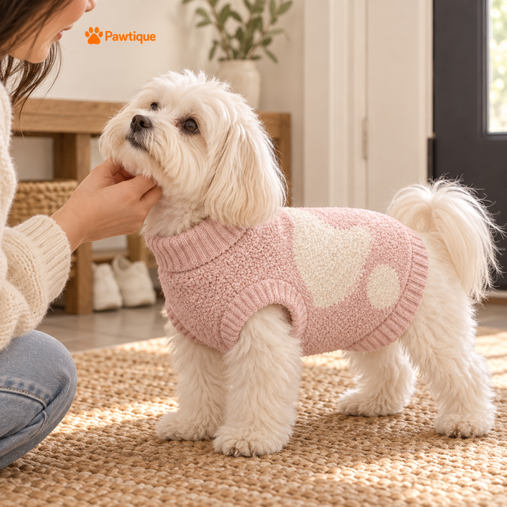 Blush Pink CozySprout sleeveless sweater with ribbed openings during a quiet moment with its owner