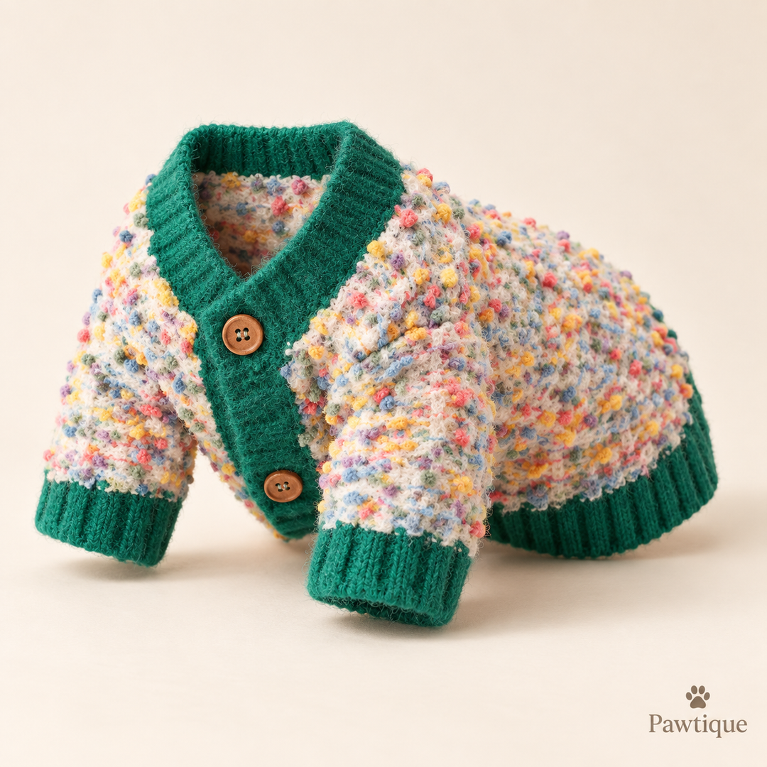 Pawtique ConfettiKnit button dog cardigan hero