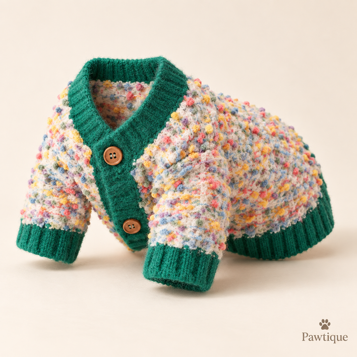 Pawtique ConfettiKnit button dog cardigan hero