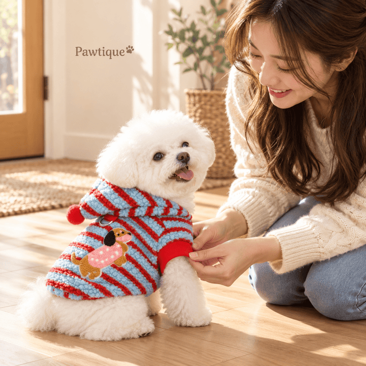 Pawtique Doxie Stripe Fleece Harness Hoodie - Pawtique