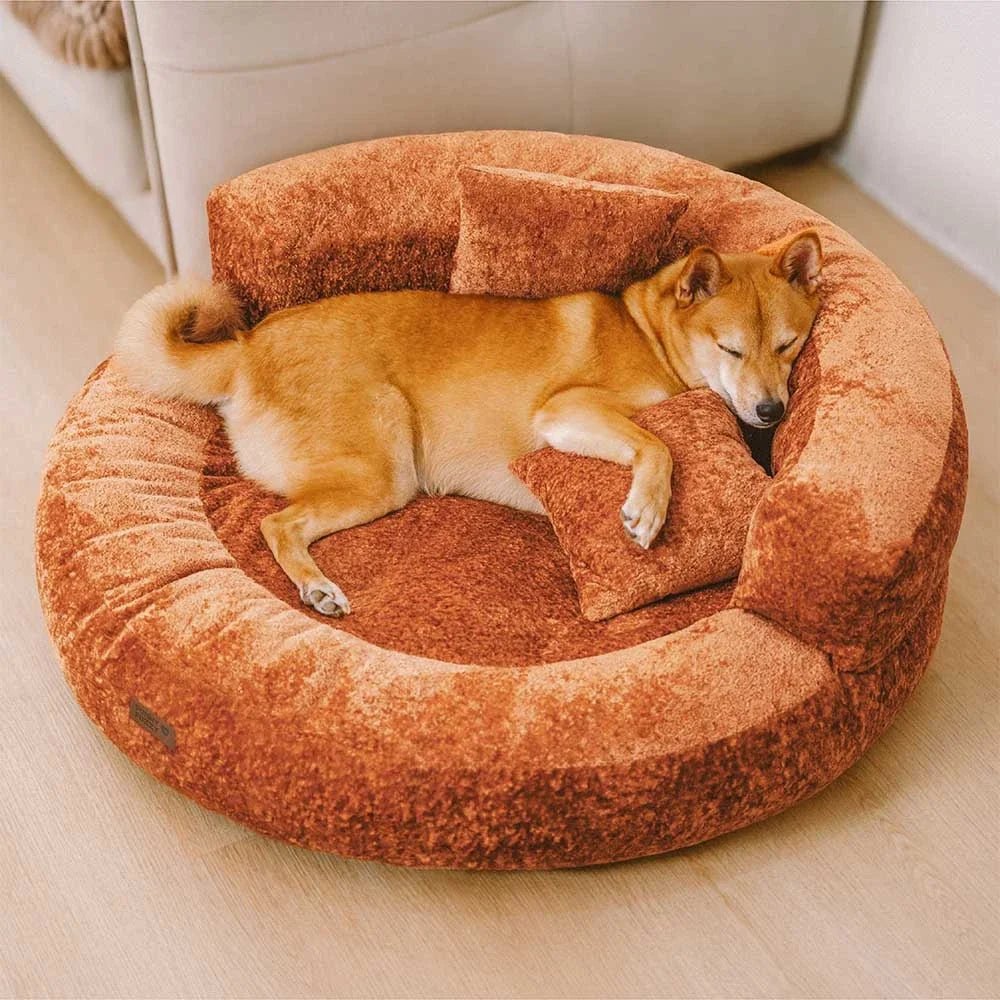 Pawtique DreamNest™ Diamond Velvet Round Bolster Dog Bed - Pawtique