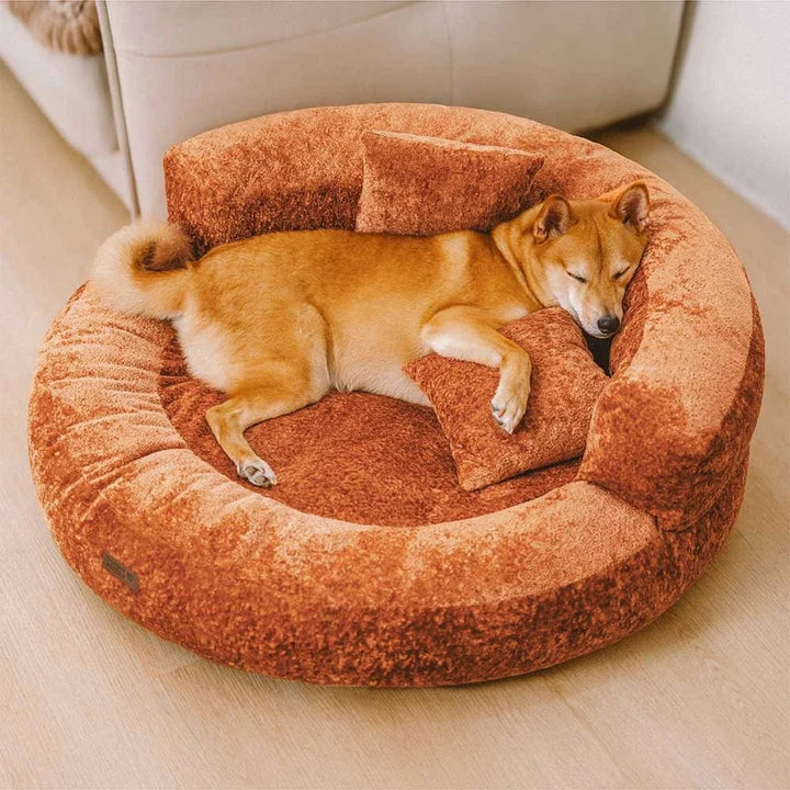 Pawtique DreamNest™ Diamond Velvet Round Bolster Dog Bed - Pawtique