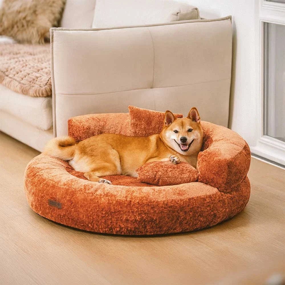 Pawtique DreamNest™ Diamond Velvet Round Bolster Dog Bed - Pawtique