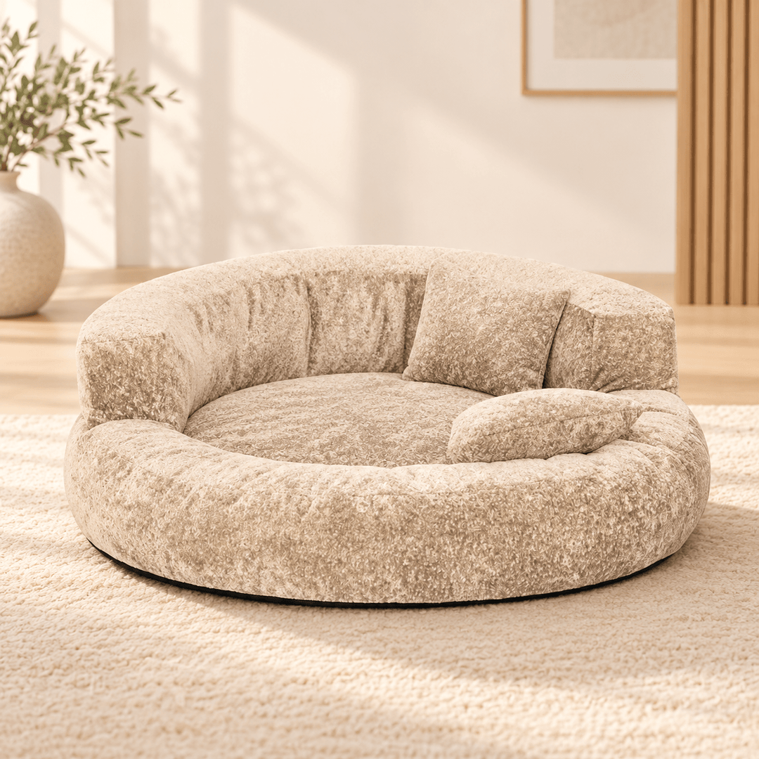 Pawtique DreamNest™ Diamond Velvet Round Bolster Dog Bed - Pawtique