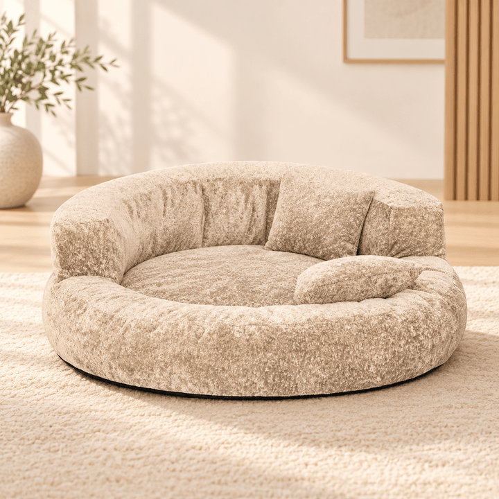 Pawtique DreamNest™ Diamond Velvet Round Bolster Dog Bed - Pawtique