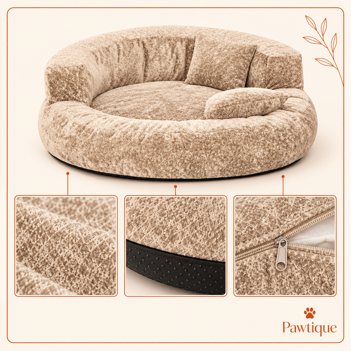 Pawtique DreamNest™ Diamond Velvet Round Bolster Dog Bed - Pawtique