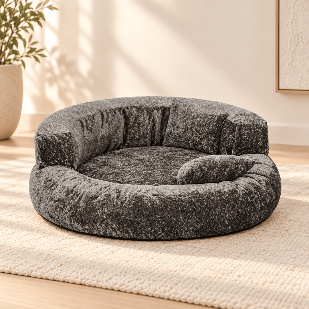 Pawtique DreamNest™ Diamond Velvet Round Bolster Dog Bed - Pawtique