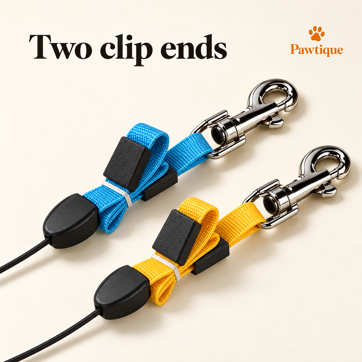 Blue and yellow lead ends with two snap clips and cord stops