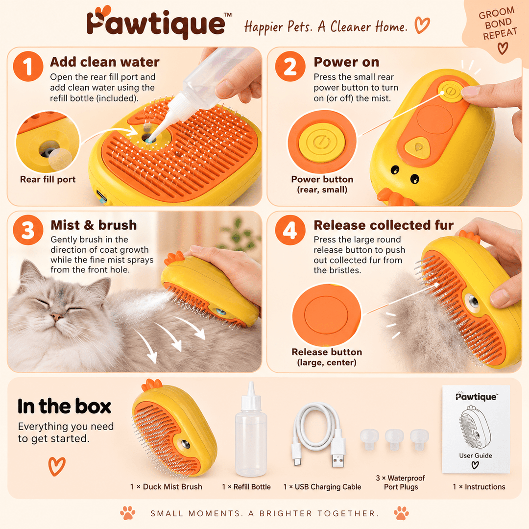 Pawtique DuckMist™ Rechargeable Pet Mist Grooming Brush - Pawtique