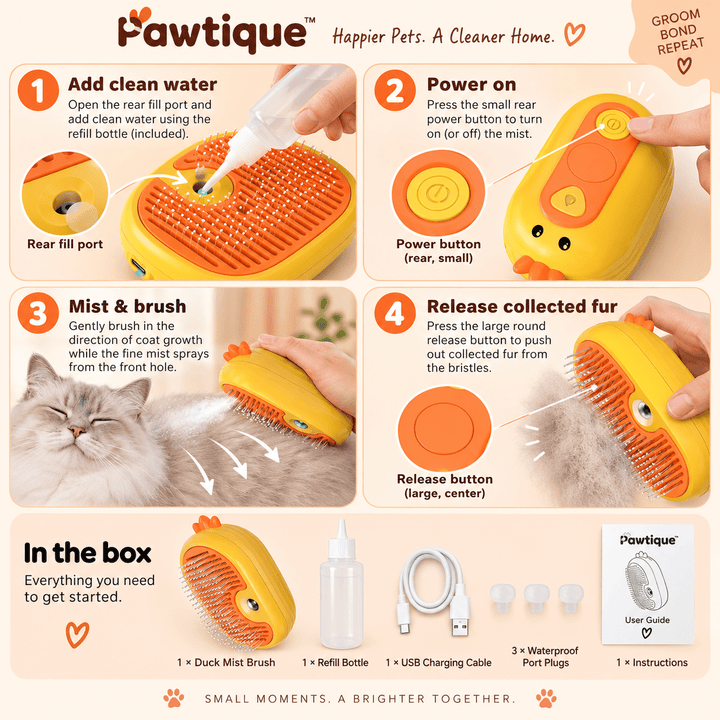 Pawtique DuckMist™ Rechargeable Pet Mist Grooming Brush - Pawtique