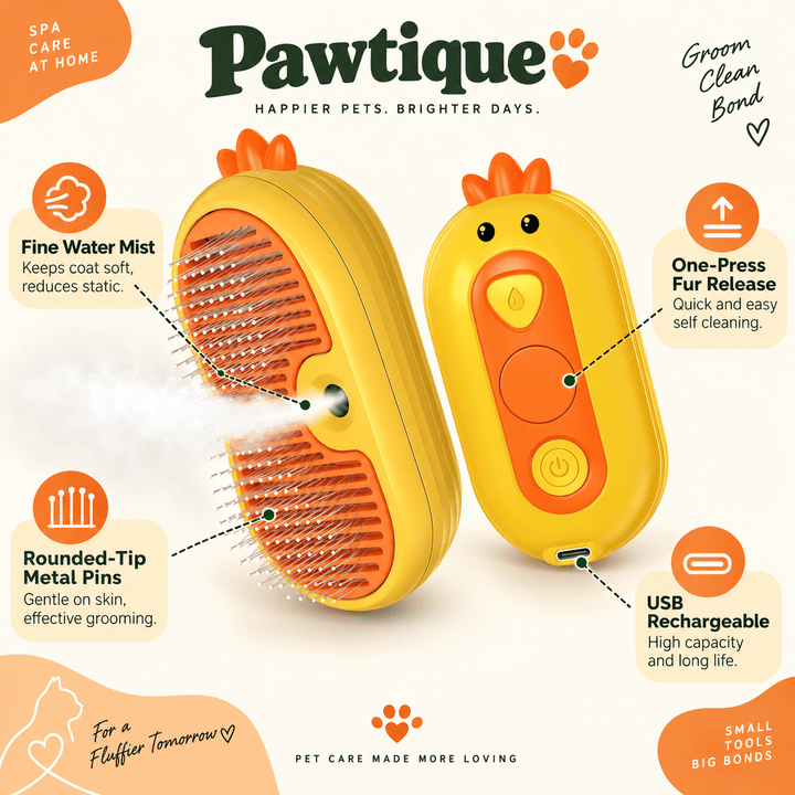 Pawtique DuckMist™ Rechargeable Pet Mist Grooming Brush - Pawtique