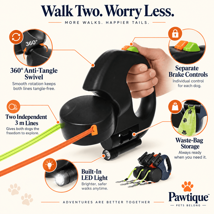 Pawtique DuoWalk™ 360° Anti-Tangle Double Dog Leash - Pawtique