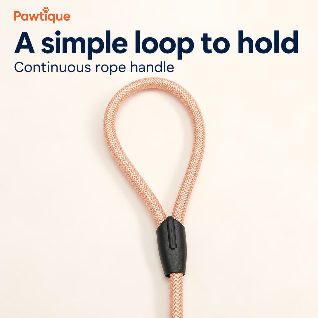 Pink braided rope loop handle with black connection sleeve
