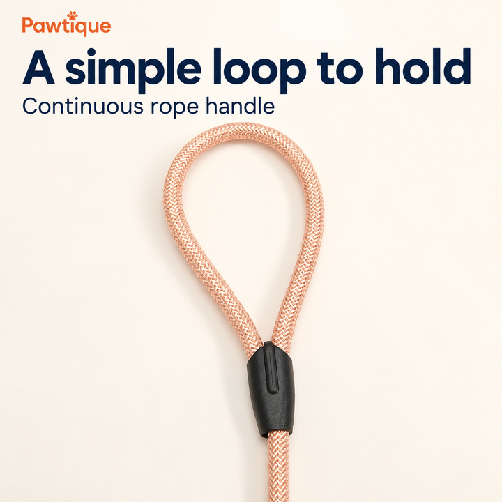 Pink braided rope loop handle with black connection sleeve