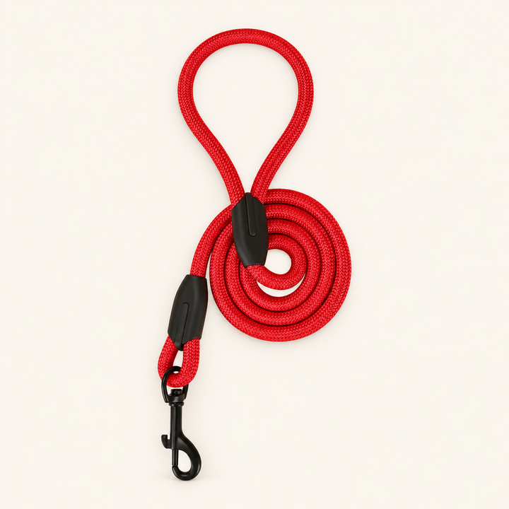 Red Easy Control rope dog leash on cream background