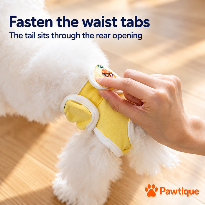 Fastening the yellow diaper&