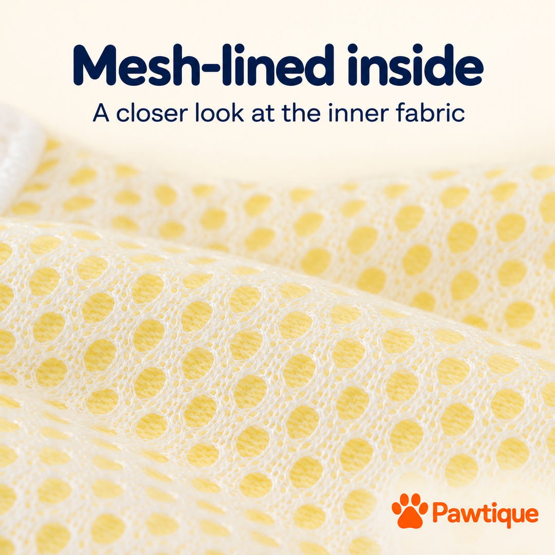 Close-up of the mesh-lined interior of the yellow reusable diaper pants