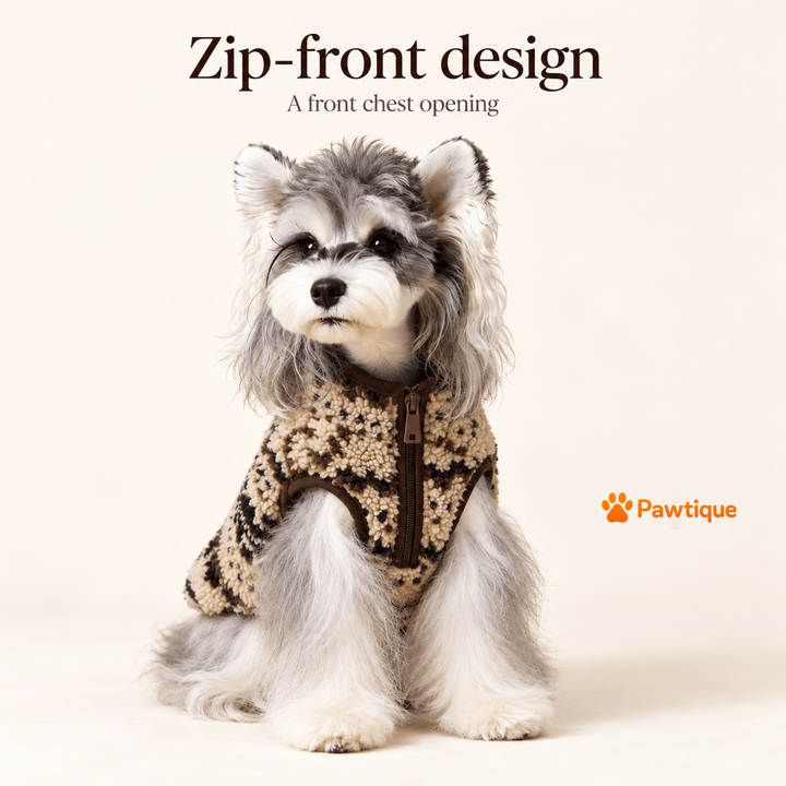 Fair Isle dog vest with zipper opening on the front chest