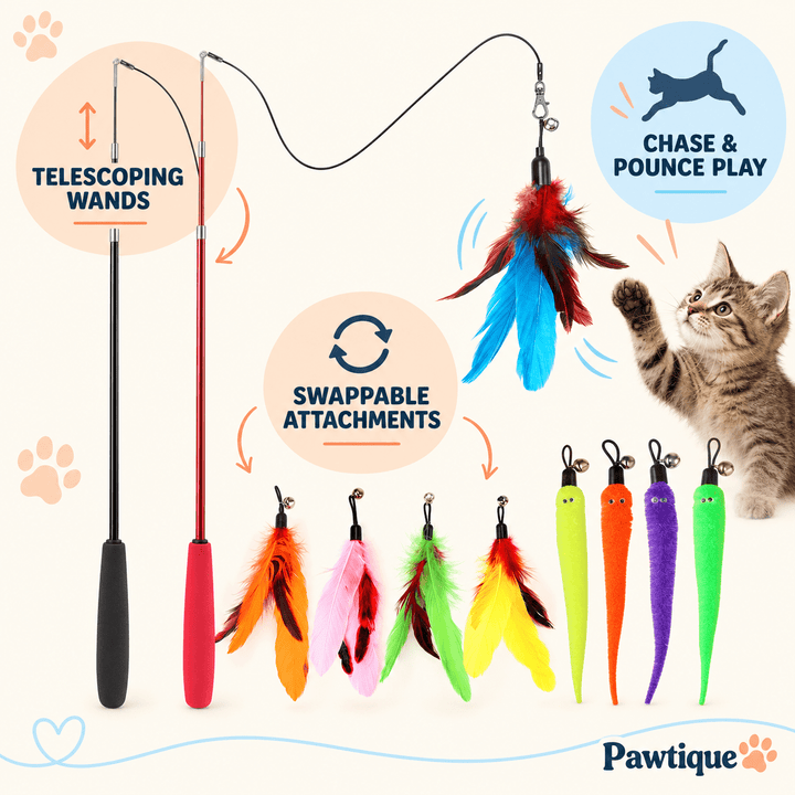 Pawtique FeatherChase™ Telescoping Cat Wand Set - Pawtique