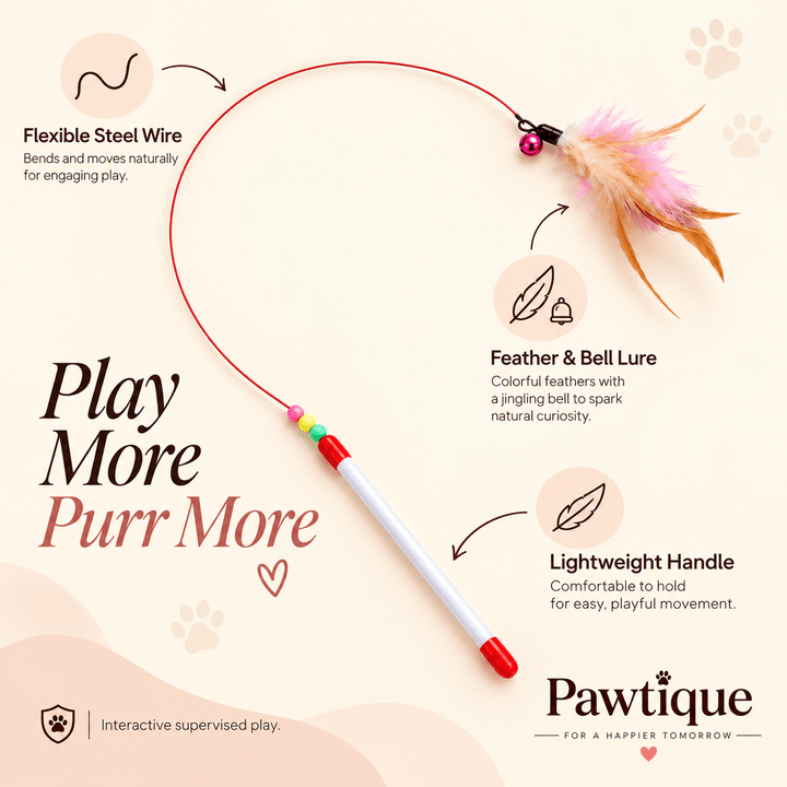 Pawtique FeatherFlex™ Steel-Wire Feather Cat Teaser - Pawtique
