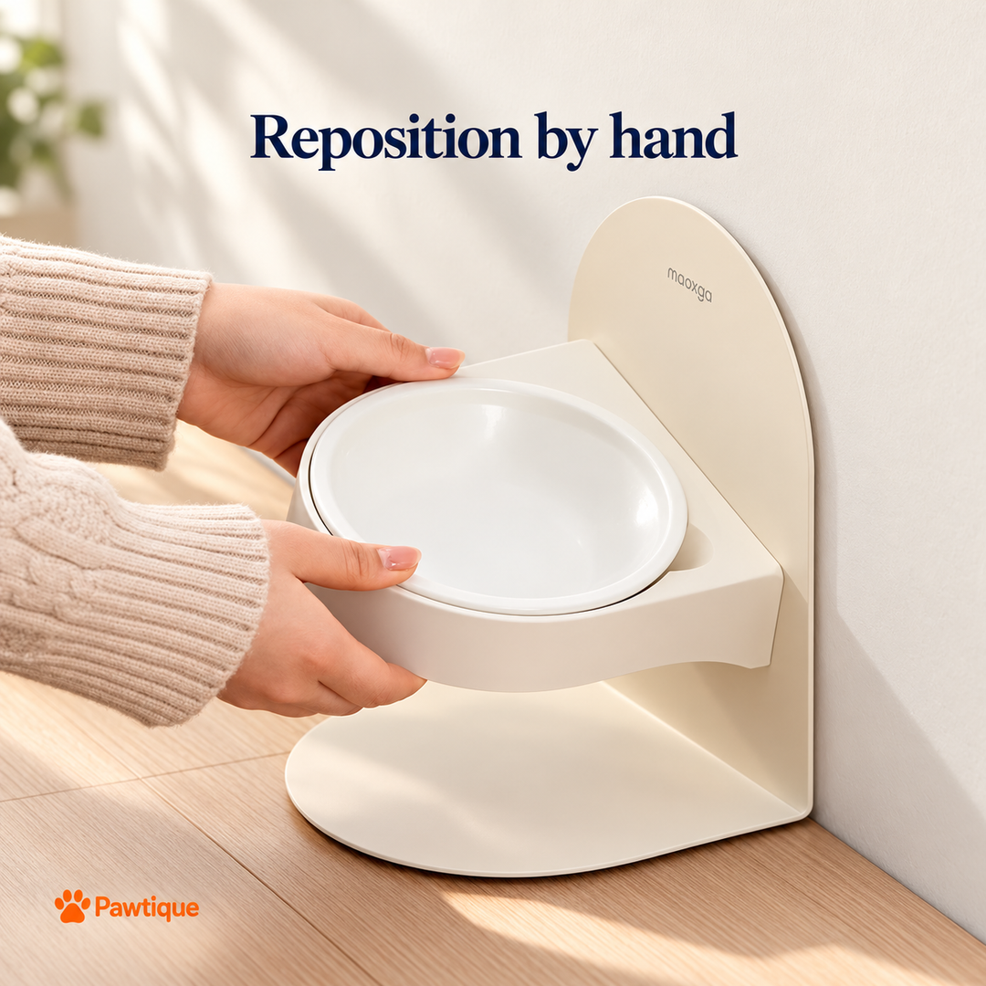 Hands repositioning the ceramic bowl holder on the arched stand
