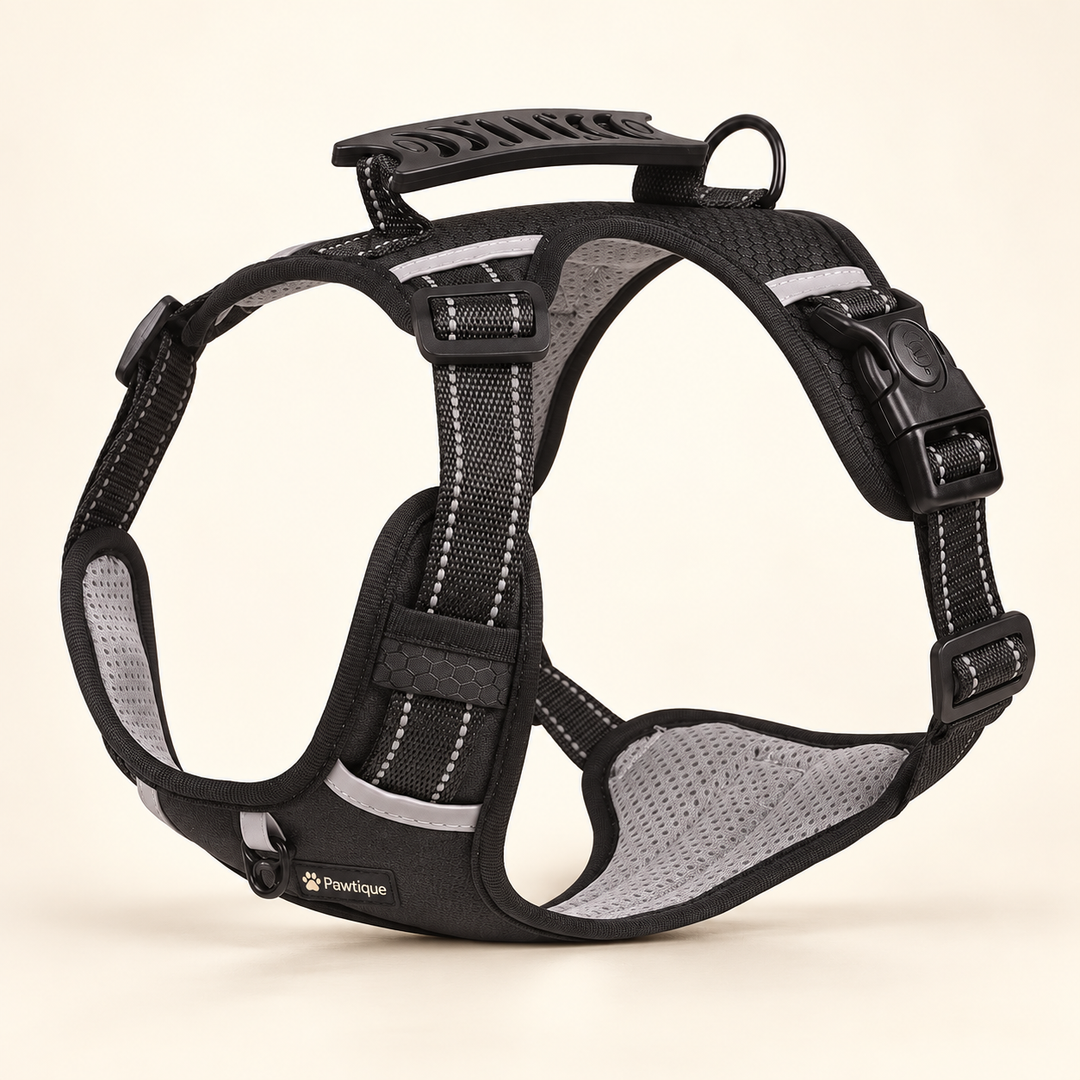 Pawtique FlexGuard reflective padded dog harness in black