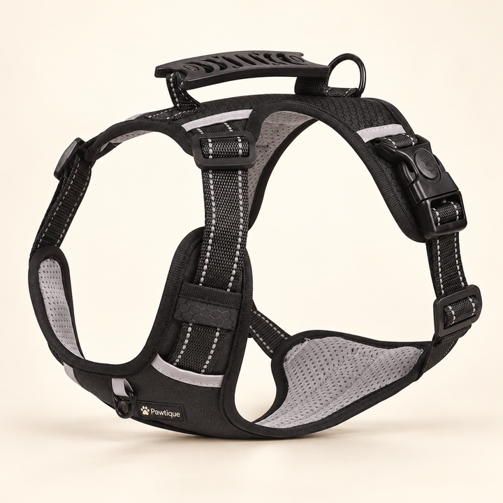 Pawtique FlexGuard reflective padded dog harness in black