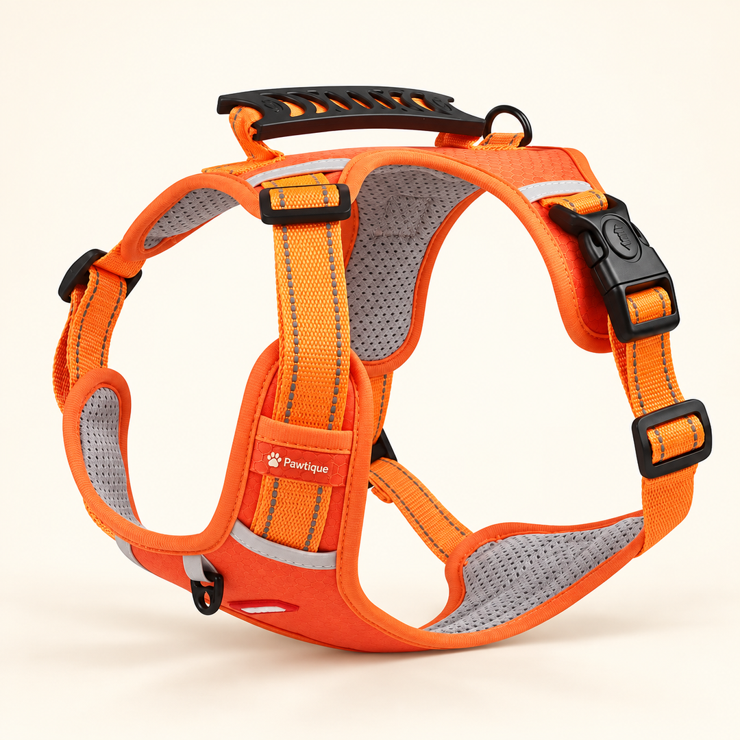 Pawtique FlexGuard reflective padded dog harness in orange